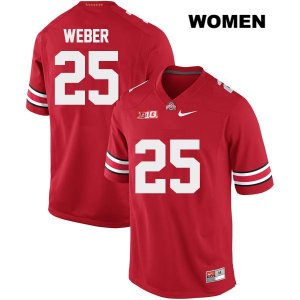 Women's NCAA Ohio State Buckeyes Mike Weber #25 College Stitched Authentic Nike Red Football Jersey HD20H55GN